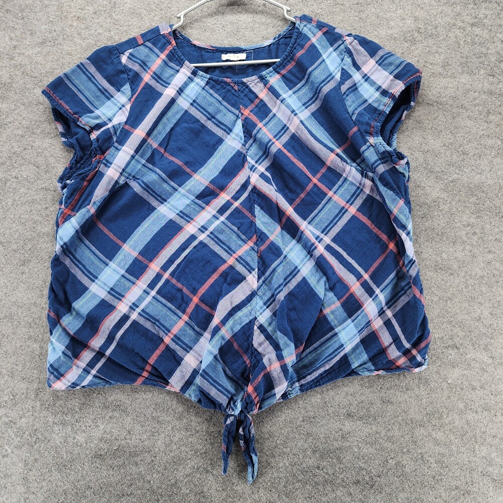 Maurices Shirt Womens 2 Short Sleeve Blue Plaid Tie Front